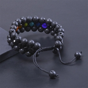 Bracciale energetico a doppio strato in pietra lavica a 7 chakra con corda intrecciata