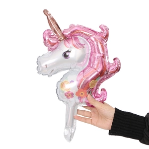 Mini unicorn foil balloon with pink mane and floral pattern for birthday party decor