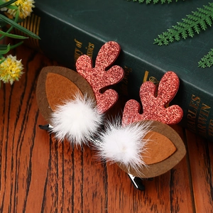 Barrettes à cheveux mignonnes en bois de renne pour Noël avec feutre et paillettes