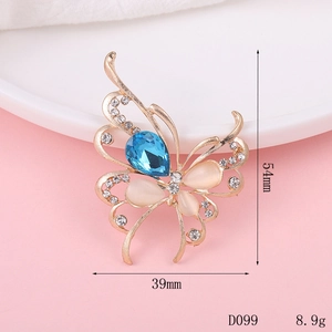 Detailed view of alloy butterfly charm with sea blue gems and dimensions 54mm x 39mm