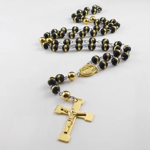 Catholic Rosary Necklace Stainless Steel Crucifix Virgin Mary Medal Silicone Beads Religious Prayer Jewelry Men Women