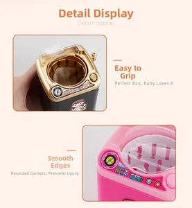 Detail of mini toy washing machine with digital display and smooth rounded safety edges