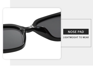 Detail of integrated nose pads on black square sunglasses for lightweight comfort