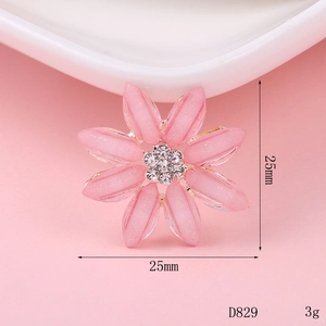 Pink five-petal flower charm with white rhinestones, size 25mm and weight 3g