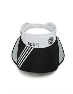 Detail view of sport sun visor with retractable side wings and striped brim