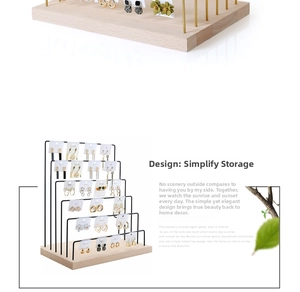 Five-tier wooden and black metal jewelry stand for earring and necklace display