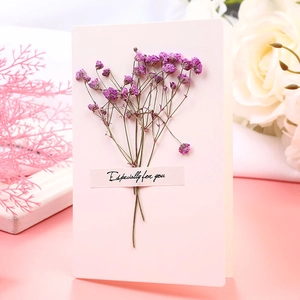 Detail of pink card with purple dried baby's breath flowers and especially for you tag