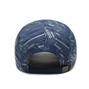 Adjustable quick-dry baseball cap in navy blue with geometric patterns and metal buckle