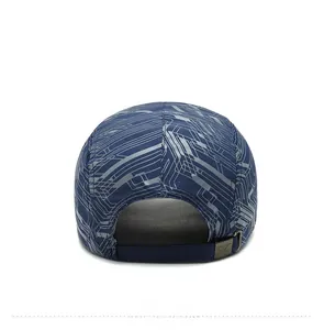 Detailed back view of a navy quick-dry baseball cap with gray geometric patterns