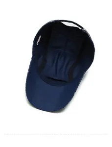 Detailed interior of a quick-dry navy baseball cap with sweatband and reinforced seams