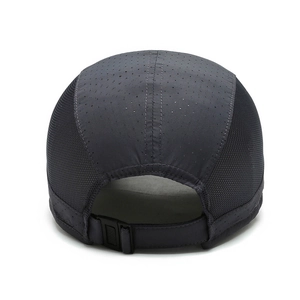 Dark gray quick-dry baseball cap with breathable mesh back and adjustable buckle strap