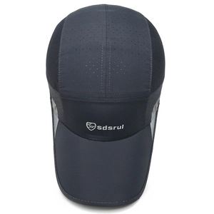 Dark grey quick-dry sports cap with breathable laser-cut holes and mesh panels