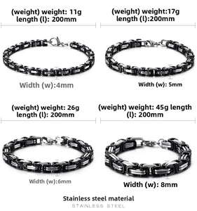 Detailed comparison of Byzantine stainless steel bracelets in 4mm to 8mm widths
