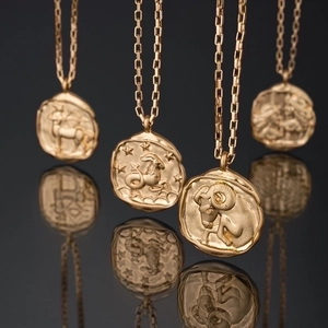 18k gold plated titanium steel zodiac coin necklaces with minimalist embossed pendants