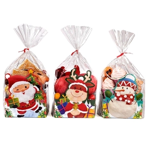Christmas Gift Wrapping Bags Clear OPP Bag And Cardboard Base Reindeer Snowman Santa Claus For Candy Apple Holiday Favors