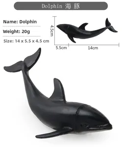 Detailed view of dolphin toy figurine with dimensions 14x5.5x4.5cm and 20g weight spec