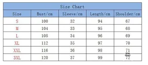 Detailed size chart in cm showing bust, sleeve, and length for women's print cardigan