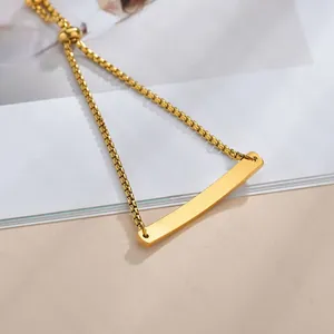 Polished gold rectangular bar box chain bracelet with minimalist metal finish and engraving space