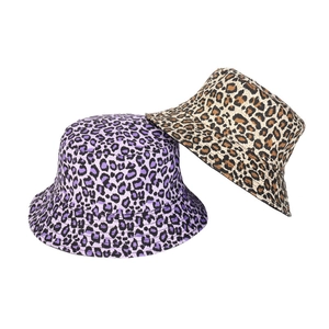 Leopard Print Bucket Hat Cotton Reversible Double Sided Sun Protection Wide Brim Fisherman Hat For Women Fashion
