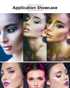 Trucco creativo con glitter colorati a forma di cuore e paillettes scintillanti viso
