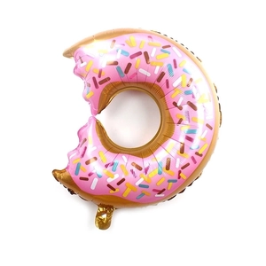 Pink frosted donut foil balloon with colorful sprinkles for birthday party decoration