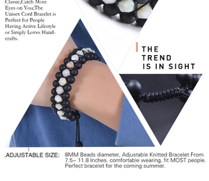 Detailed view of adjustable knot and 8mm amazonite beads on a triple-layer braided bracelet