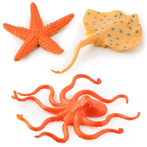6-piece realistic sea animal figure set including starfish, ray, and octopus toys