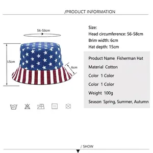 Bob unisexe en coton à motif drapeau américain avec dimensions et spécifications