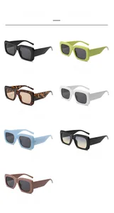 Detailed color selection showing trendy wide-frame rectangular sunglasses in seven options