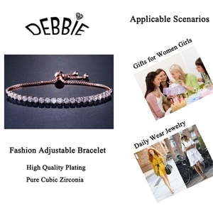 Detailed view of rose gold adjustable bracelet with sparkling cubic zirconia stones