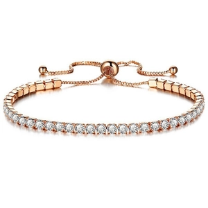 Rose gold adjustable tennis bracelet with sparkling round cubic zirconia stones
