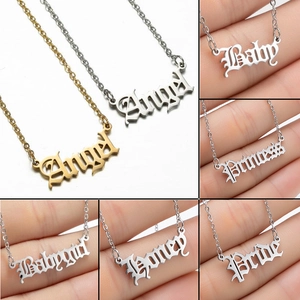 Gothic Letter Pendant Necklace Stainless Steel Old English Angel Babygirl Princess Retro Hip Hop Streetwear Jewelry For Women