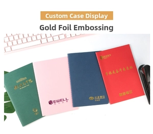Customized A5 faux leather notebooks with gold foil logo stamping for business
