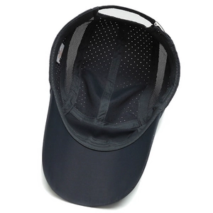 Navy quick-dry baseball cap featuring laser-cut ventilation holes and mesh lining