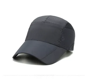Detail of dark grey quick-dry baseball cap featuring breathable laser-cut side vents