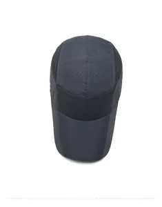 Top view of dark grey quick-dry sports cap featuring laser-cut ventilation holes and stitching