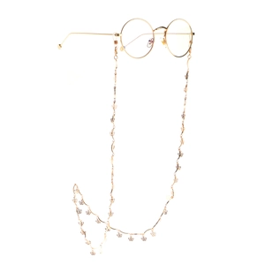 Elegant gold glasses chain with delicate floral charms and silicone non-slip loops