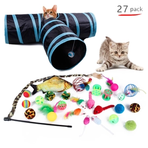 Ensemble de 27 jouets pour chats comprenant tunnel, plumeau, souris en peluche et poissons