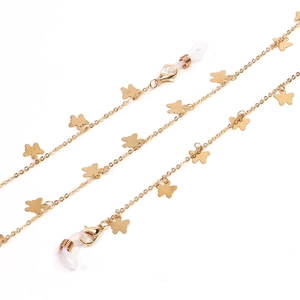 Elegant gold butterfly glasses chain with metal lobster clasps and anti-slip rings