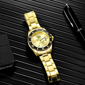 Montre homme bicolore or et noir en acier inoxydable avec affichage date