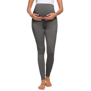 Dark grey high-waisted maternity leggings with supportive belly band for pregnant women