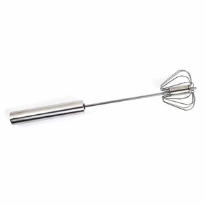 Semi-automatic stainless steel rotary egg whisk with ergonomic handle for kitchen mixing