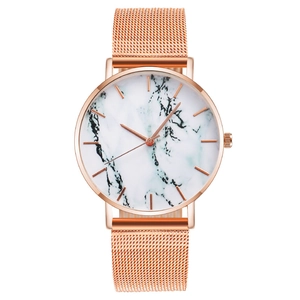 Men Quartz Watch Minimalist Marble Pattern Dial Stainless Steel Mesh Band Fashion Business Casual Wristwatch For Men