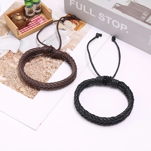 Handmade braided wax rope bracelet set with adjustable drawstring knots in black and brown