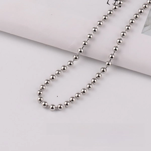 Detailed close-up of 3.2mm silver bead chain with polished metallic finish and reflective surface