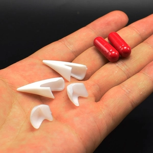 Halloween vampire fangs and red fake blood capsules set for cosplay party costumes