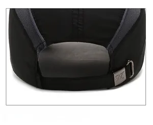 Detail of adjustable metal buckle and breathable mesh on the back of the sun hat