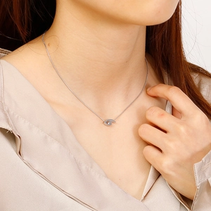 Minimalist silver stainless steel snake chain necklace with abstract eye-shaped pendant