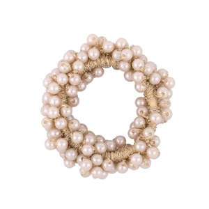 Eleganter elastischer Haargummi mit cremeweißen Perlen auf goldenem Band