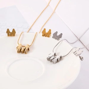 Set di collana e orecchini a tema famiglia in acciaio inossidabile oro e argento